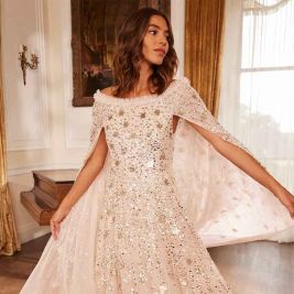 SHOOTING STARS CAPE ANKLE GOWN - فستان