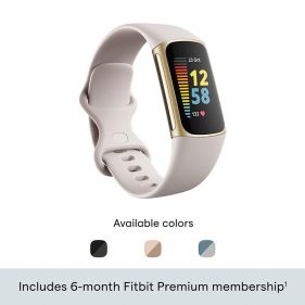 Fitbit Charge 5, Lunar WhiteSoft Gold Stainless Steel  - ساعة ذكية