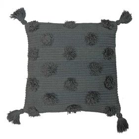 CUSHION CHINDI LOOPIES GREY WITH TASSELS  40X40 - وسادة ذات حلقات صينية رمادية اللون مع شراشيب - حجم: 40 × 40
