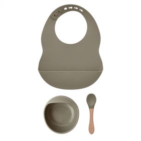 ARMY GREEN BIB  AND  BOWL SET  100PERCENT FOOD GRADE SILICONE SET - مريلة