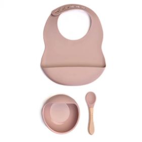 DUSTY PINK BIB  AND  BOWL SET  100PERCENT FOOD GRADE SILICONE SET - مريلة