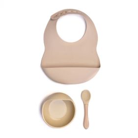 SANDY BEIGE BIB  AND  BOWL SET  100PERCENT FOOD GRADE SILICONE SET - مريلة