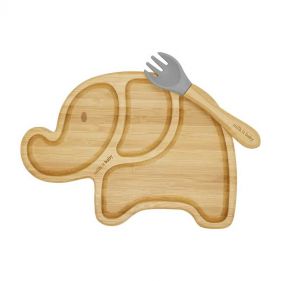 BAMBOO ELEPHANT SUCTION PLATE  AND  FORK SET   BERRY BLUE - طقم أطفال 