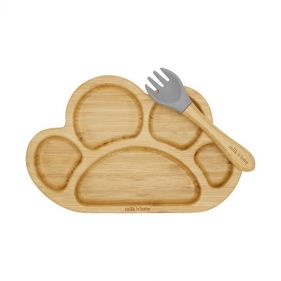 BAMBOO TIGER PAW SUCTION PLATE  AND  FORK SET  BERRY BLUE   - طقم أطفال 