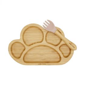BAMBOO TIGER PAW SUCTION PLATE  AND  FORK SET  DUSTY PINK - طقم أطفال 