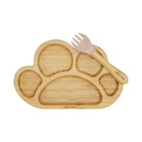 BAMBOO TIGER PAW SUCTION PLATE  AND  FORK SET  DUSTY PINK - طقم أطفال 