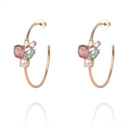 14K  CANDY CABANA MULTIGEM DEMI HOOPS - أقراط