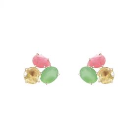 14K  SUGAR POP 3 STONE STUDS  - أقراط