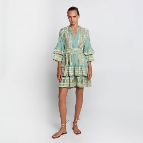 DRESS SHORT CLASSIC TRIANGLE RUFFLES BELT - فستان