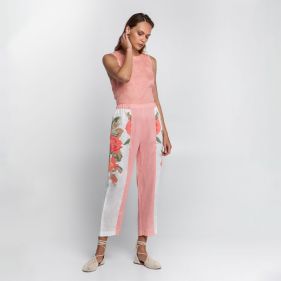 PANTS ROSE ELASTICATED WAIST TWO-TONED - بنطلون