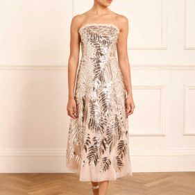 F SEQUIN STRLESS BALLERINA DRESS WITH CAPE - فستان