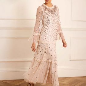 GLISTEN TIERED ANKLE GOWN - فستان