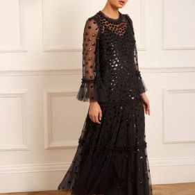 GLISTEN TIERED ANKLE GOWN - فستان