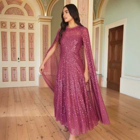 SCATTER DOT CAPE ANKLE GOWN - فستان