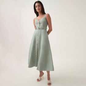 CLAY BELTED MIDI DRESS  - فستان