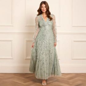 LEILA DOT V-NECK ANKLE GOWN - فستان