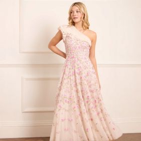 LEA DITSY ONE-SHOULDER ANKLE GOWN - فستان