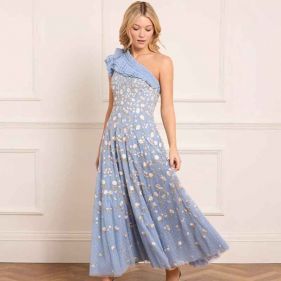 LEA DITSY ONE-SHOULDER ANKLE GOWN - فستان