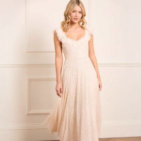 SCATTER DOT RUFFLE ANKLE GOWN - فستان