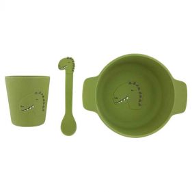 SILICONE FIRST MEAL SET  BOWL  SPOON  AND  CUP    MR. DINO   - إكسسوارات