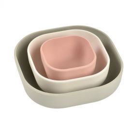 BEABA SILICONE 3 PIECE NESTING BOWL SET   VELVET GREY COTTON DUSTY ROSE - إكسسوارات