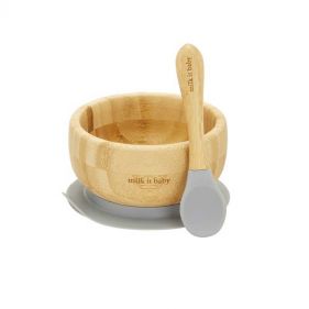 BAMBOO SUCTION BABY BOWL  AND  SPOON SET  BERRY BLUE - طقم أطفال 