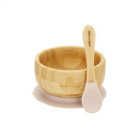 BAMBOO SUCTION BABY BOWL  AND  SPOON SET  DUSTY PINK - طقم أطفال 