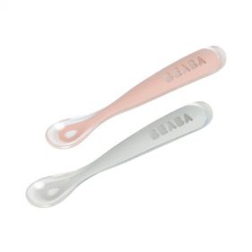 BEABA  SILICONE SPOON 1ST AGE SET OF 2   BOX OLDPINK - إكسسوارات